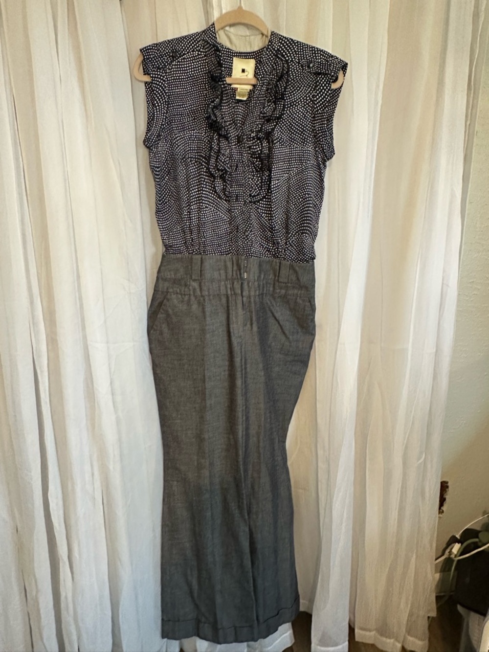 Elevenses Navy Polka Dot Top with Denim Look wide Leg Jumpsuit